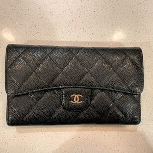 Chanel Black Leather Lambskin Quilted Wallet